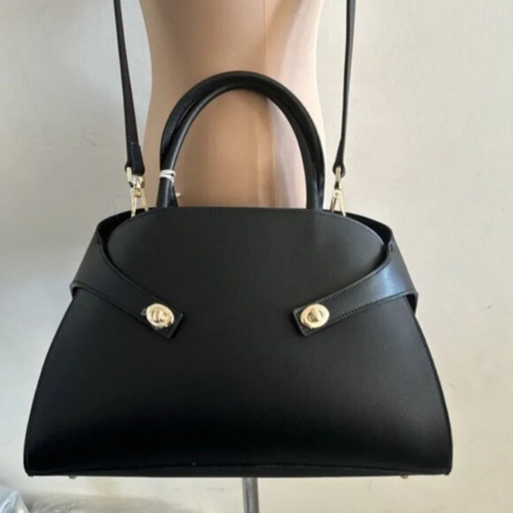 Anna Paola Annie Elegant Structured Leather Handbag Crossbody Black Italy
